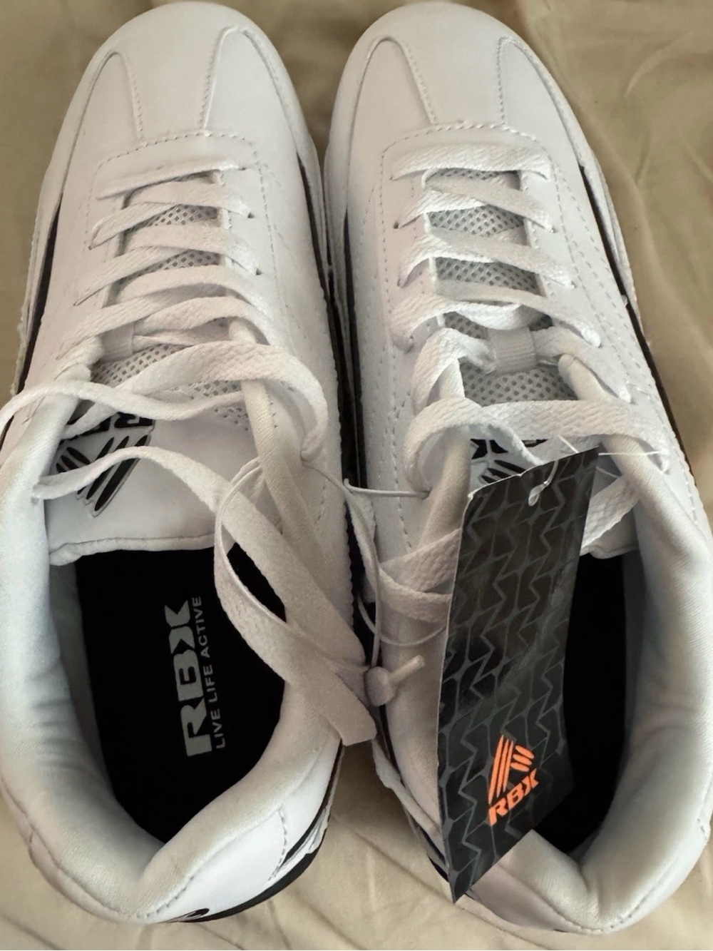 Men’s 9.5 RB Sneakers, White With Black Stripe